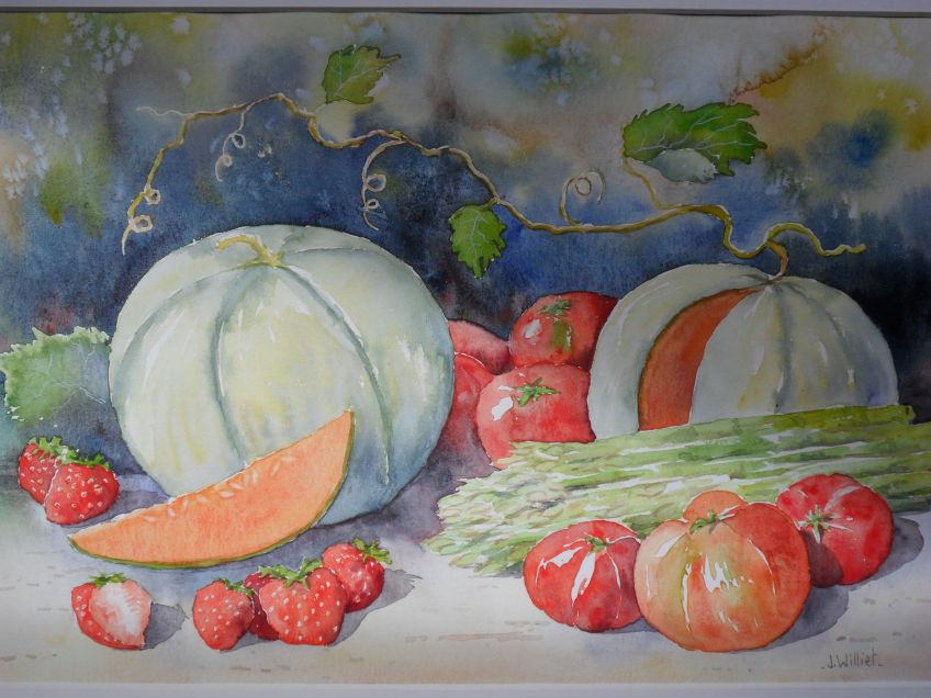 Melons, tomates, fraises et asperges (24x32)