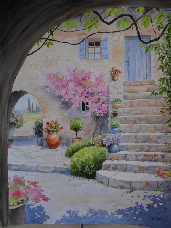 Le patio fleuri (45 x 60 cm)