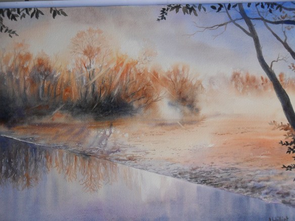 brume matinale au partage des eaux - 30 x 40 cm